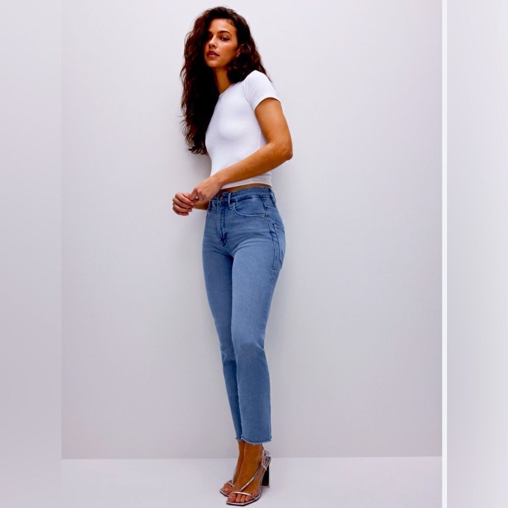 NWT Good American Jeans Blue High Rise Vintage Flat Tummy Size 8